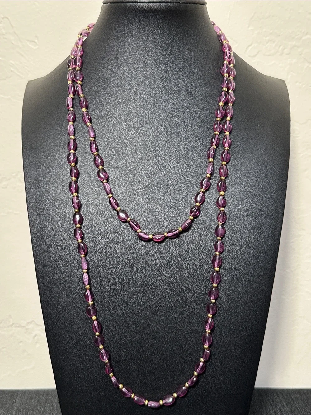 Purple Lucite Oval Beads & Gold Tone Spacer Continuous Vintage Flapper Necklace